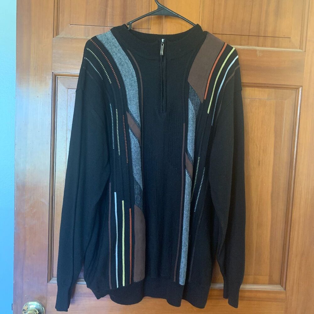 Miko Sweater Mens Large Long Sleeve 1/4 Zip Pull Over Retro Cosby‎ Grandpa